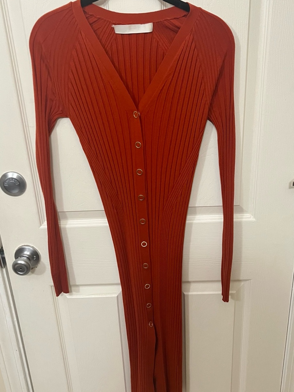 Dion Lee Ribbed Long-Sleeve Button-Front Dress in Rust